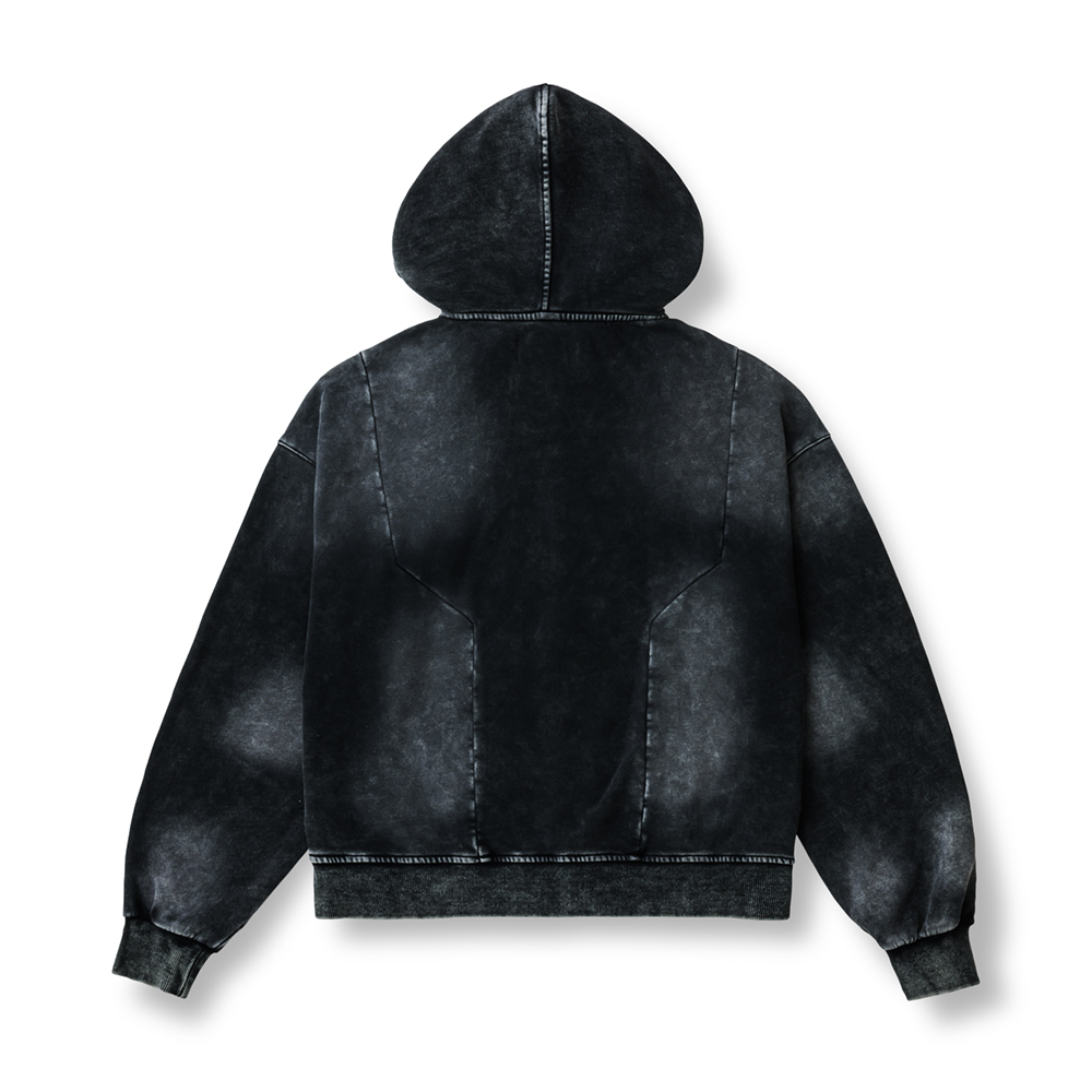 FADE WASH ZIP HOODIE / FADED BLACK
