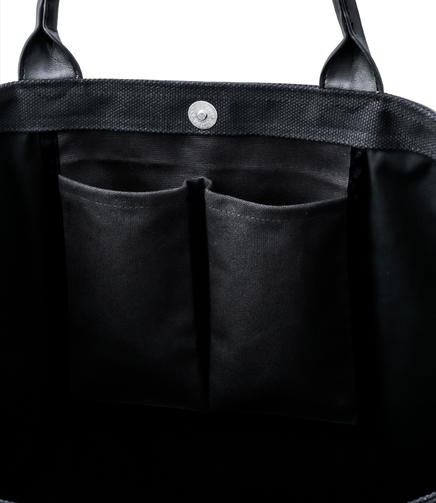 LEATHER MASKING CANVAS TOTE LARGE / BLK