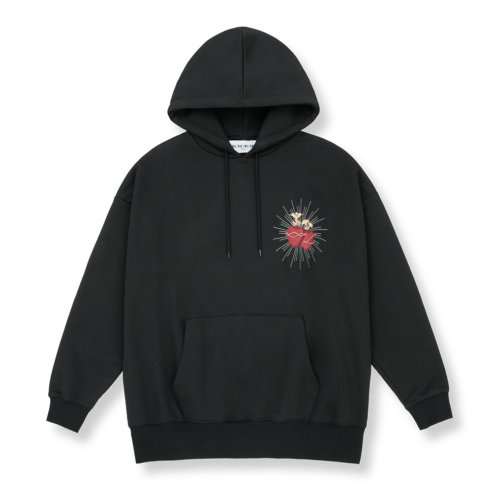 EMBROIDERY HEART HOODIE / USED BLACK | NIL DUE / NIL UN TOKYO